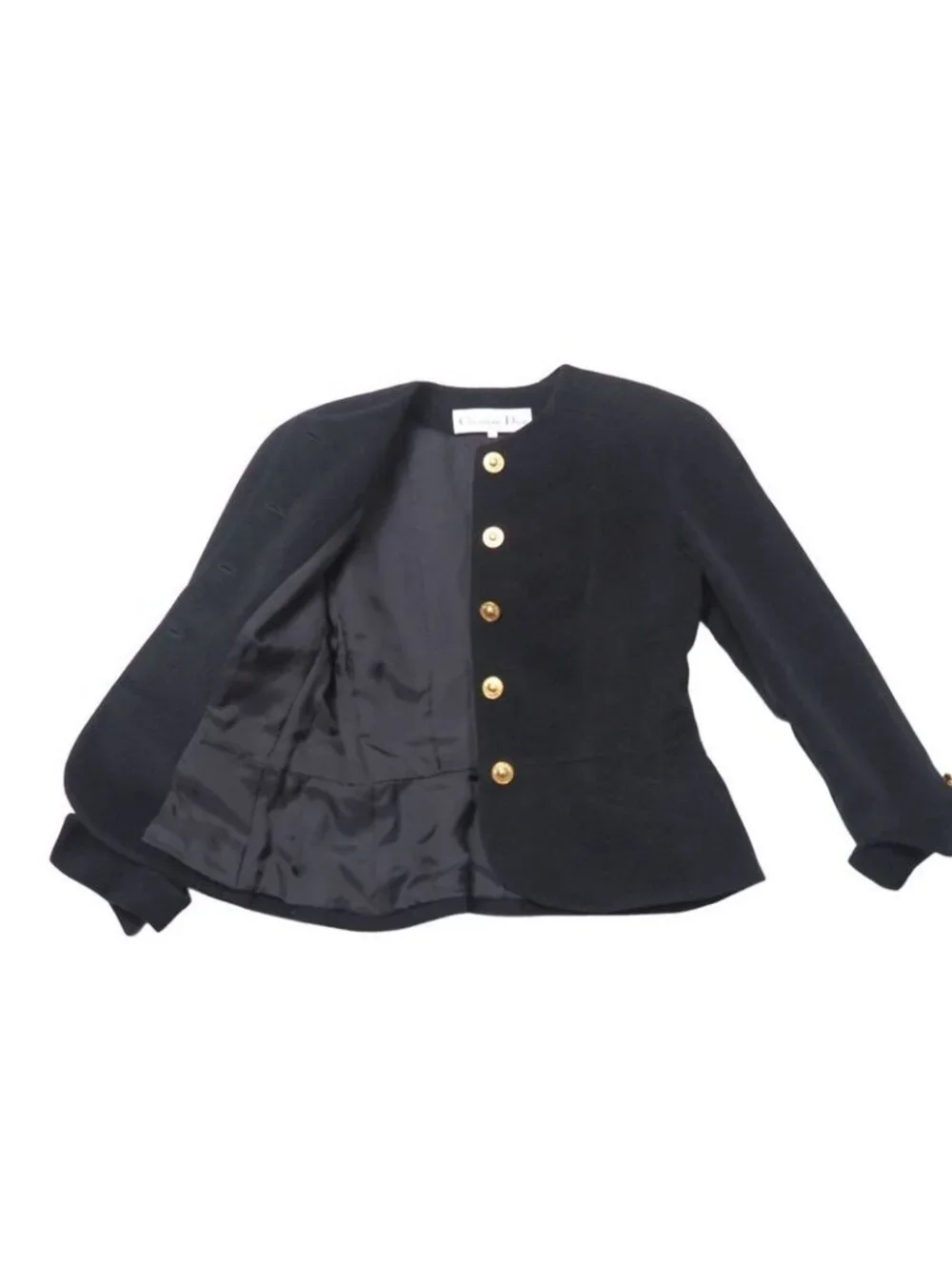 Dior Vintage Collarless Jacket 9 CD Button Angora Blend Wool